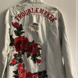 Rose denim jacket hand stitched
